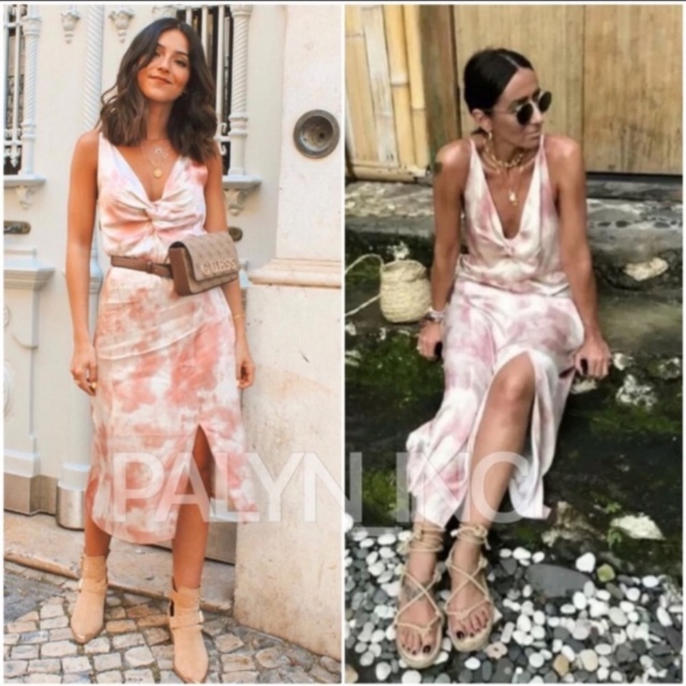 Zara Tie-Dye Silk Twist Tie Slip Dress Size Large